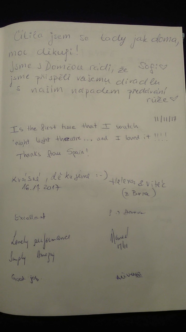 Black light theatre guestbook